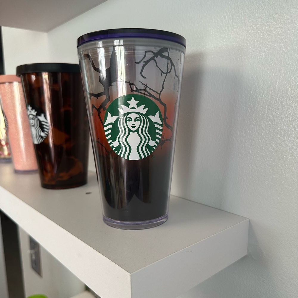 Starbucks Black & Orange Halloween Tree glow in dark cup tumbler